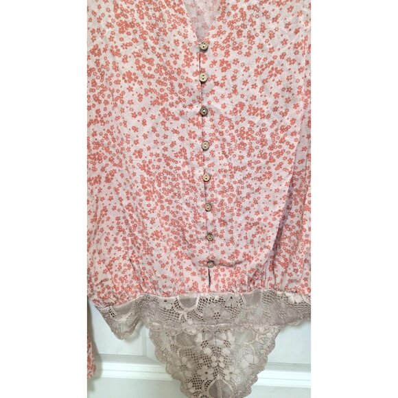 Intimately Free People Floral Print Button-Down Bodysuit Lace Detail & Ruffled S - Picture 8 of 8
